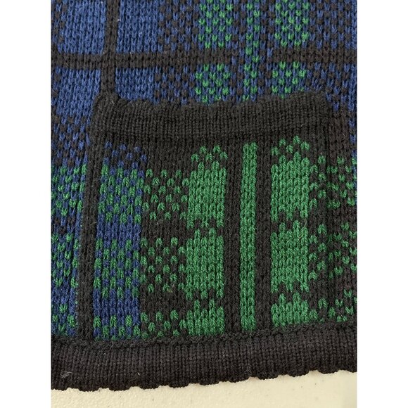 Vintage 90s Tally Ho Cardigan Sweater Size XL Blackwatch Plaid Button Blue Green - Picture 6 of 7